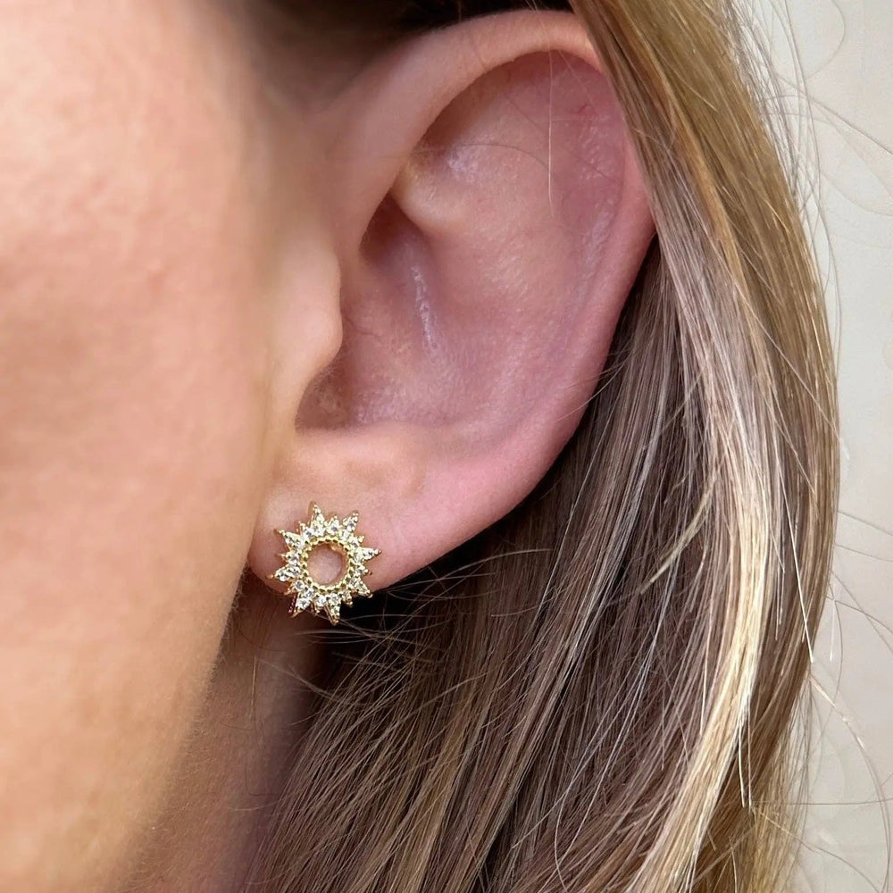 18k Gold Filled Round Spike CZ Stud Earrings - Beloved Boutique