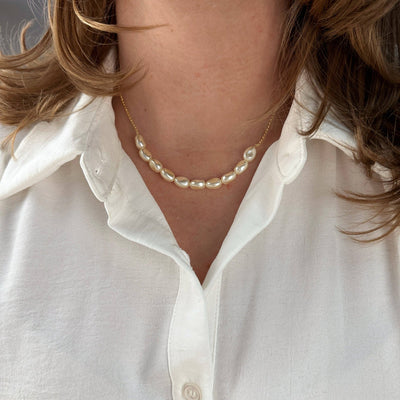 18k Gold Filled Row of Baroque Pearls Necklace - Beloved Boutique