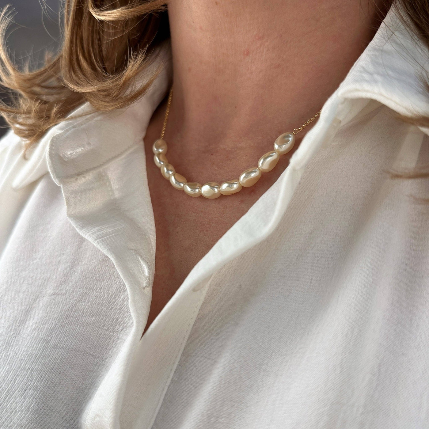 18k Gold Filled Row of Baroque Pearls Necklace - Beloved Boutique