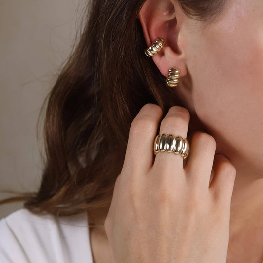 18k Gold Filled Scalloped C - Hoop Earrings - Beloved Boutique