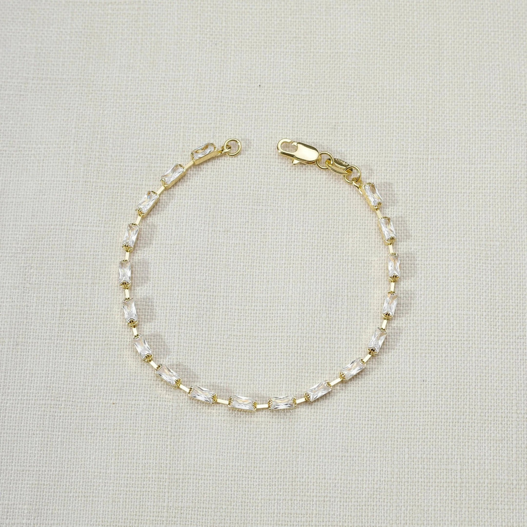 18k Gold Filled Sideway Baguette Tennis Bracelet - Beloved Boutique