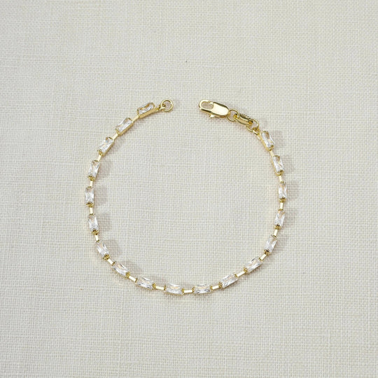 18k Gold Filled Sideway Baguette Tennis Bracelet - Beloved Boutique