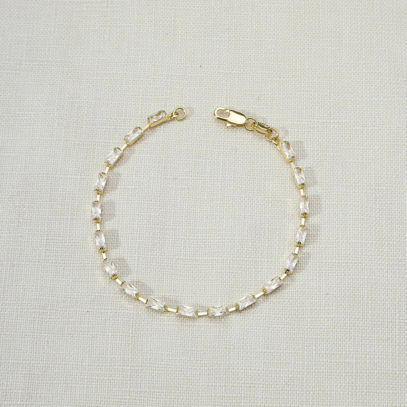 18k Gold Filled Sideway Baguette Tennis Bracelet - Beloved Boutique