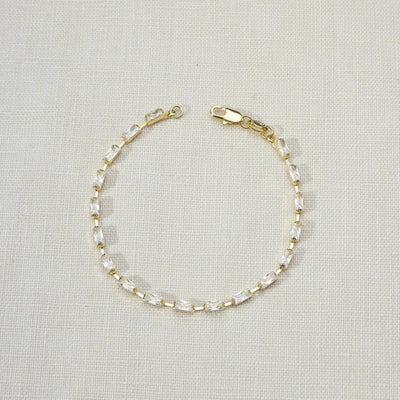 18k Gold Filled Sideway Baguette Tennis Bracelet - Beloved Boutique