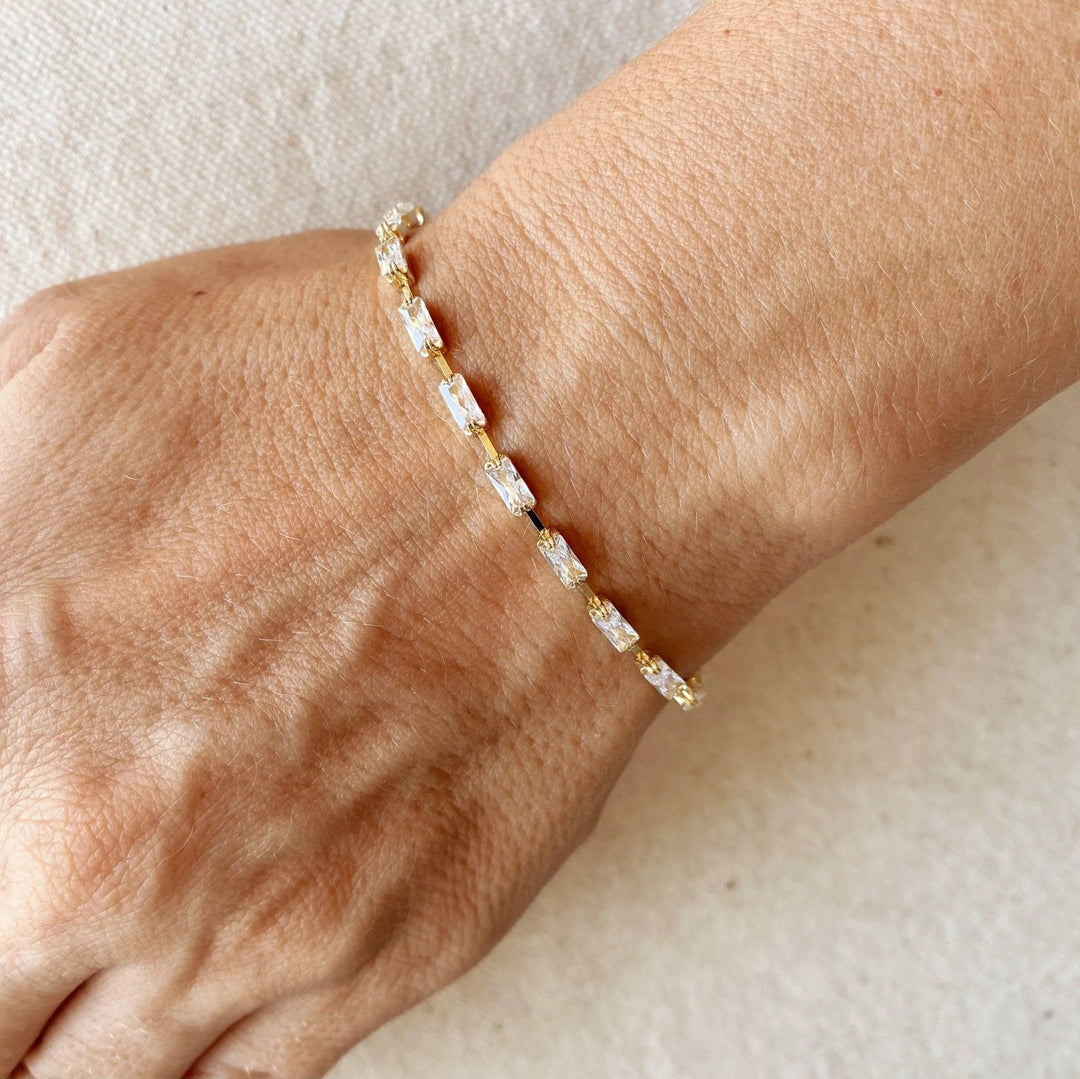 18k Gold Filled Sideway Baguette Tennis Bracelet - Beloved Boutique