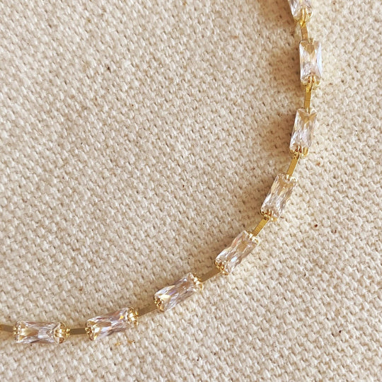 18k Gold Filled Sideway Baguette Tennis Bracelet - Beloved Boutique