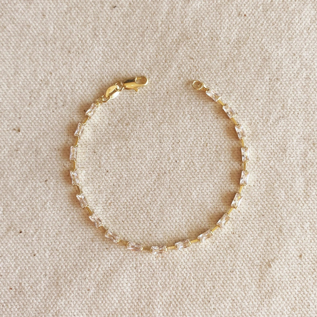 18k Gold Filled Sideway Baguette Tennis Bracelet - Beloved Boutique