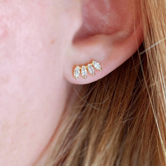18k Gold Filled Slightly Curved Cubic Zirconia Stud Earrings - Beloved Boutique