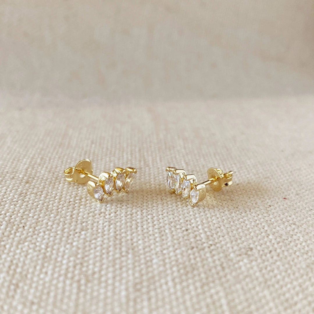 18k Gold Filled Slightly Curved Cubic Zirconia Stud Earrings - Beloved Boutique