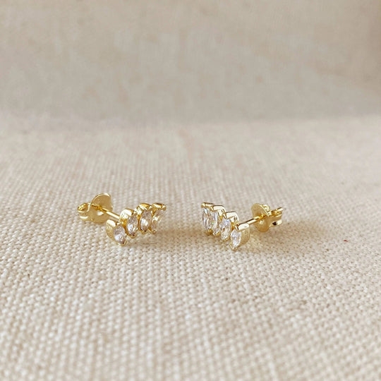 18k Gold Filled Slightly Curved Cubic Zirconia Stud Earrings - Beloved Boutique