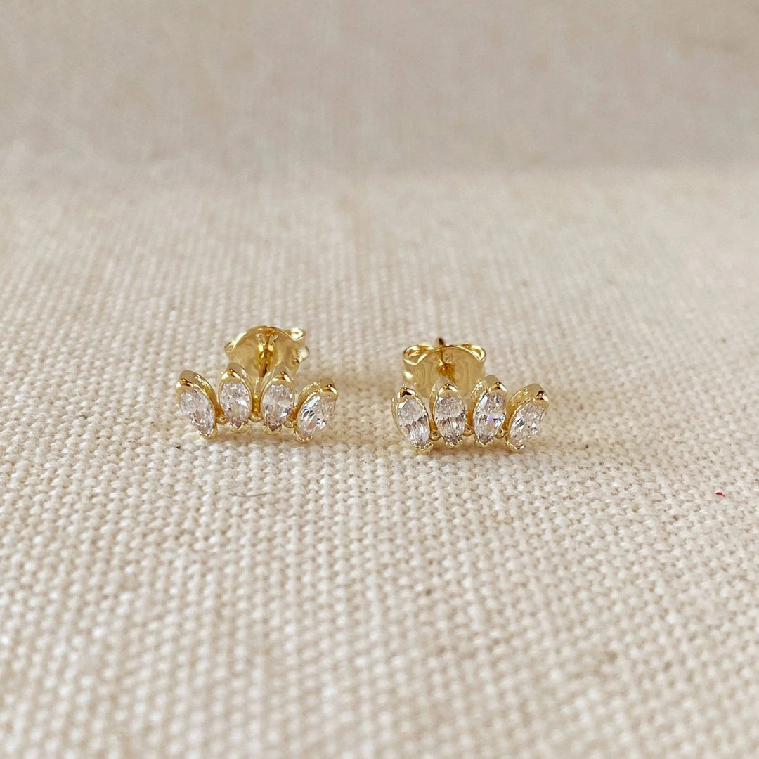 18k Gold Filled Slightly Curved Cubic Zirconia Stud Earrings - Beloved Boutique