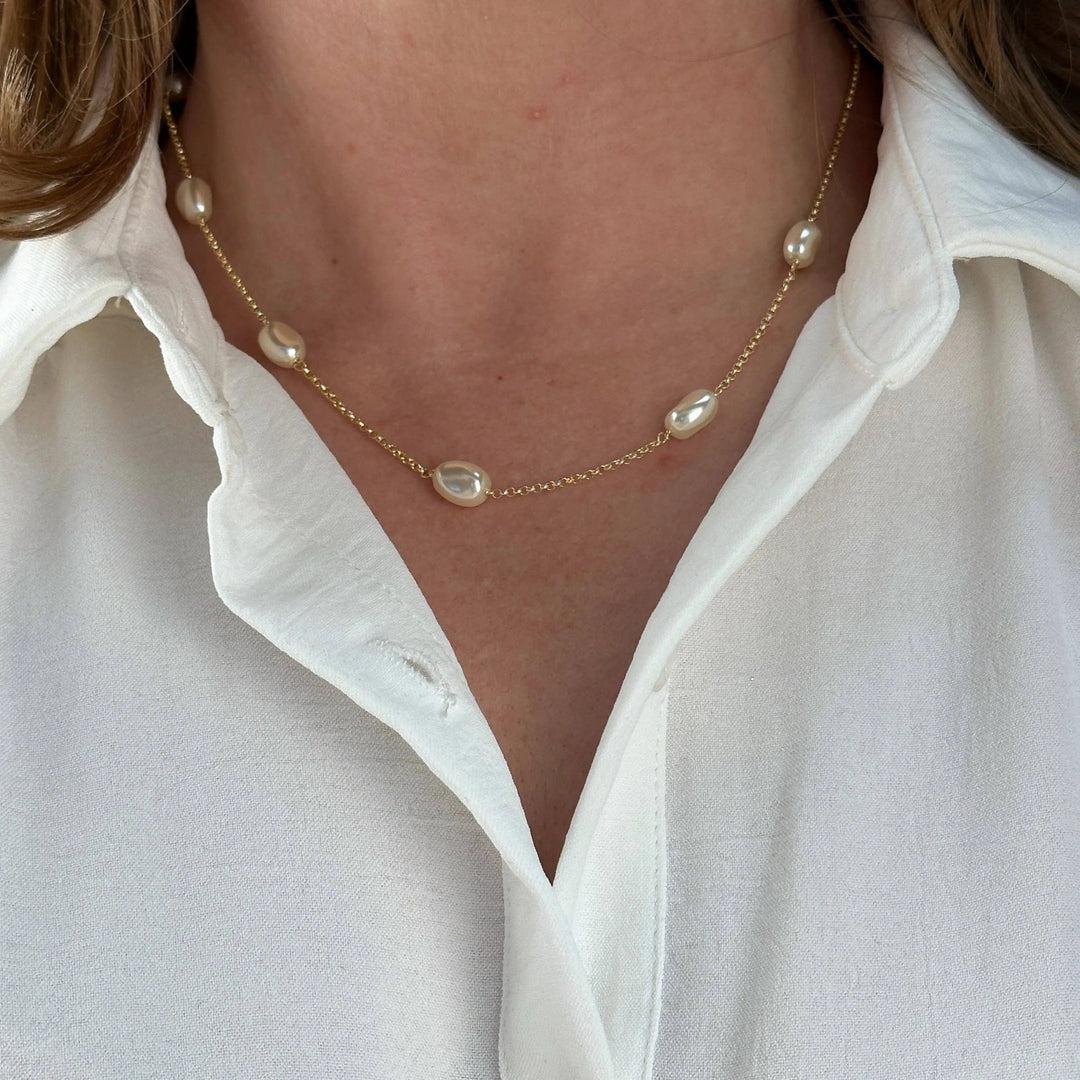 18k Gold Filled Spaced Baroque Pearls Necklace - Beloved Boutique