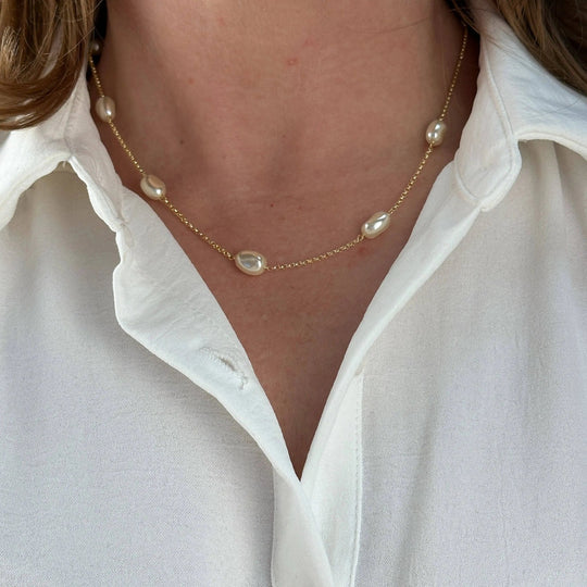 18k Gold Filled Spaced Baroque Pearls Necklace - Beloved Boutique