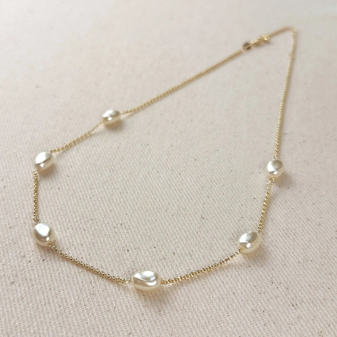 18k Gold Filled Spaced Baroque Pearls Necklace - Beloved Boutique