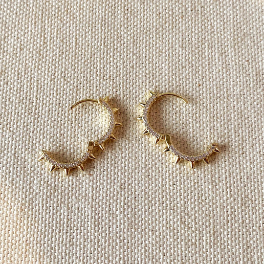 18k Gold Filled Spike Hoop Earrings With Cubic Zirconia Detail - Beloved Boutique