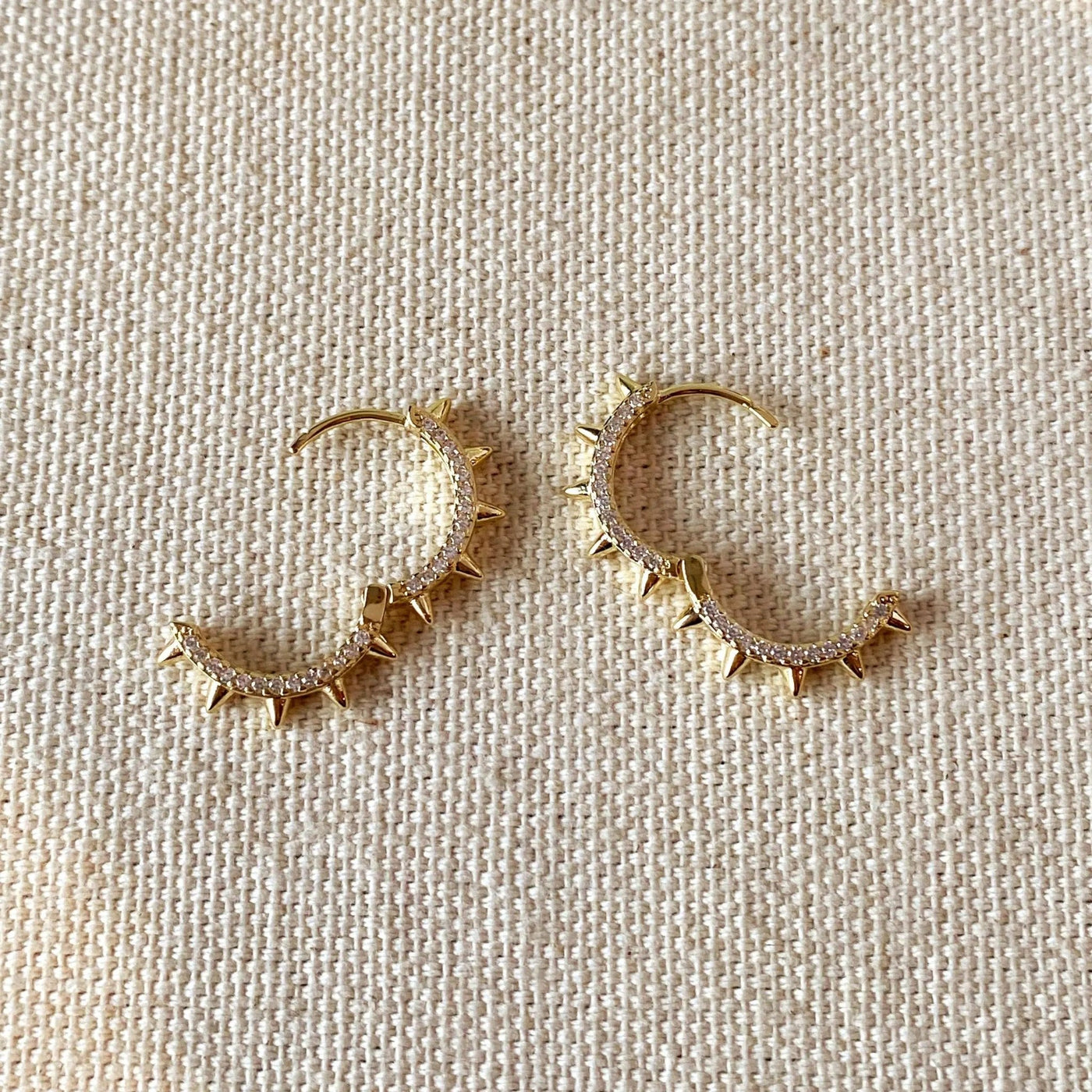 18k Gold Filled Spike Hoop Earrings With Cubic Zirconia Detail - Beloved Boutique