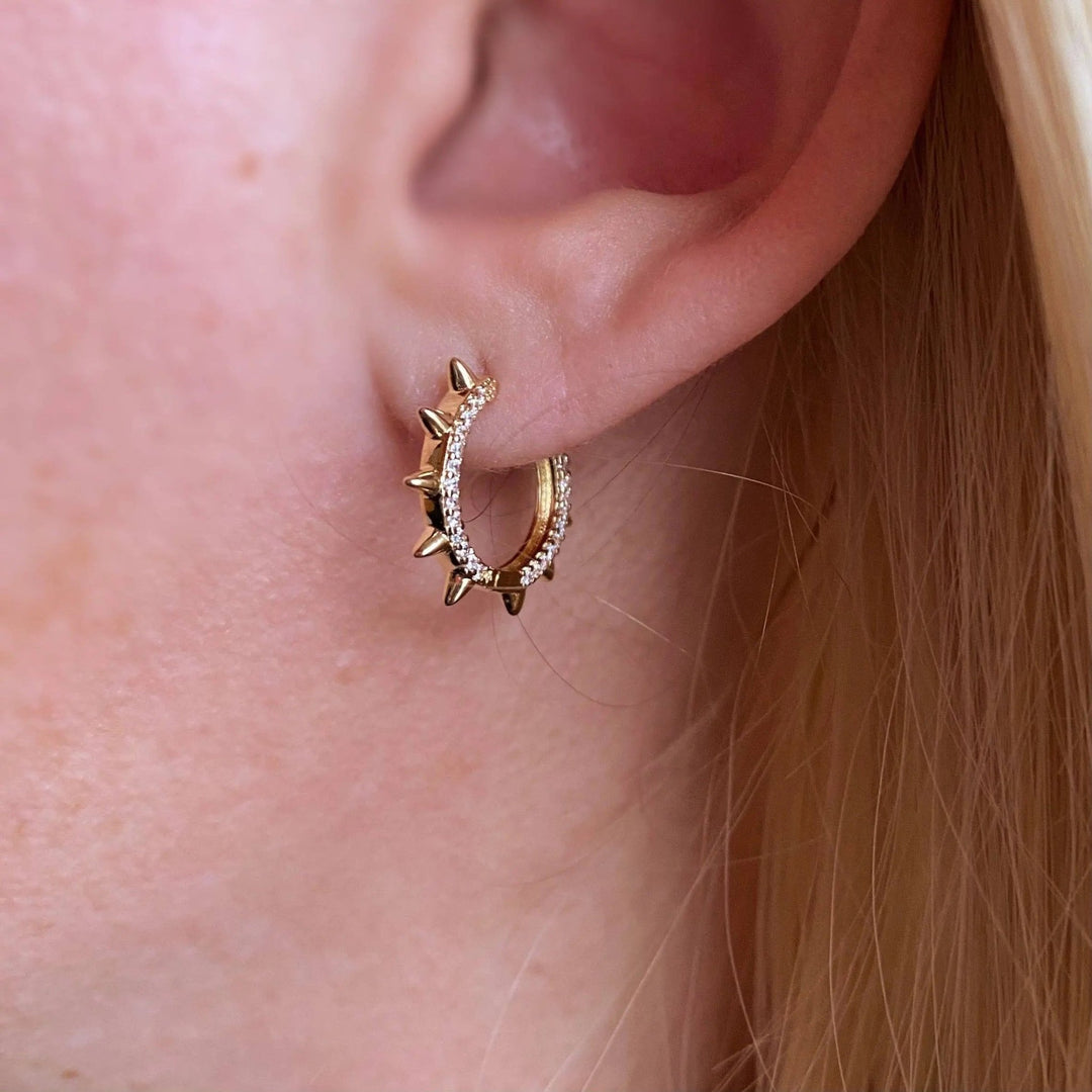 18k Gold Filled Spike Hoop Earrings With Cubic Zirconia Detail - Beloved Boutique