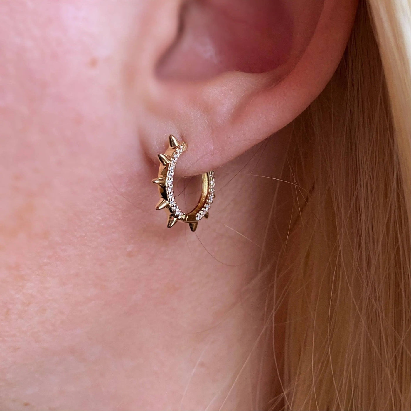 18k Gold Filled Spike Hoop Earrings With Cubic Zirconia Detail - Beloved Boutique