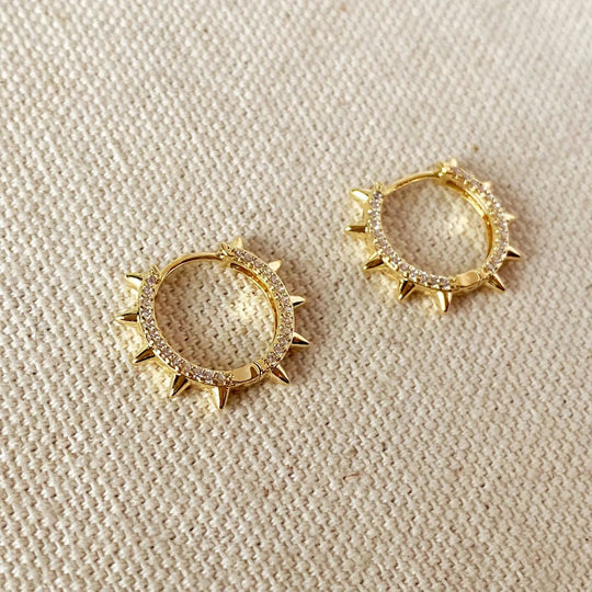 18k Gold Filled Spike Hoop Earrings With Cubic Zirconia Detail - Beloved Boutique