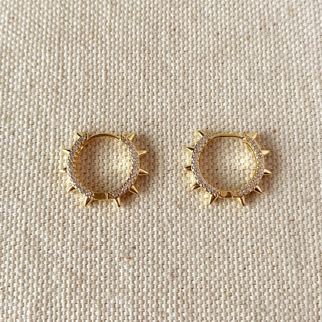 18k Gold Filled Spike Hoop Earrings With Cubic Zirconia Detail - Beloved Boutique