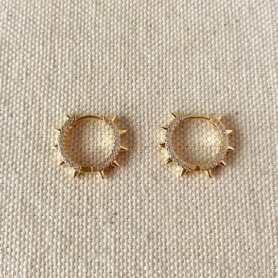 18k Gold Filled Spike Hoop Earrings With Cubic Zirconia Detail - Beloved Boutique