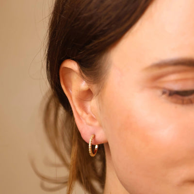 18k Gold Filled Thin Line Cubic Zirconia C Hoop Earrings - Beloved Boutique