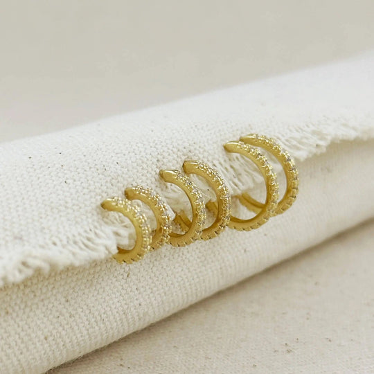 18k Gold Filled Thin Line Cubic Zirconia C Hoop Earrings - Beloved Boutique