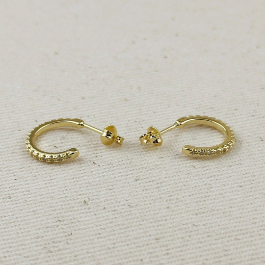 18k Gold Filled Thin Line Cubic Zirconia C Hoop Earrings - Beloved Boutique