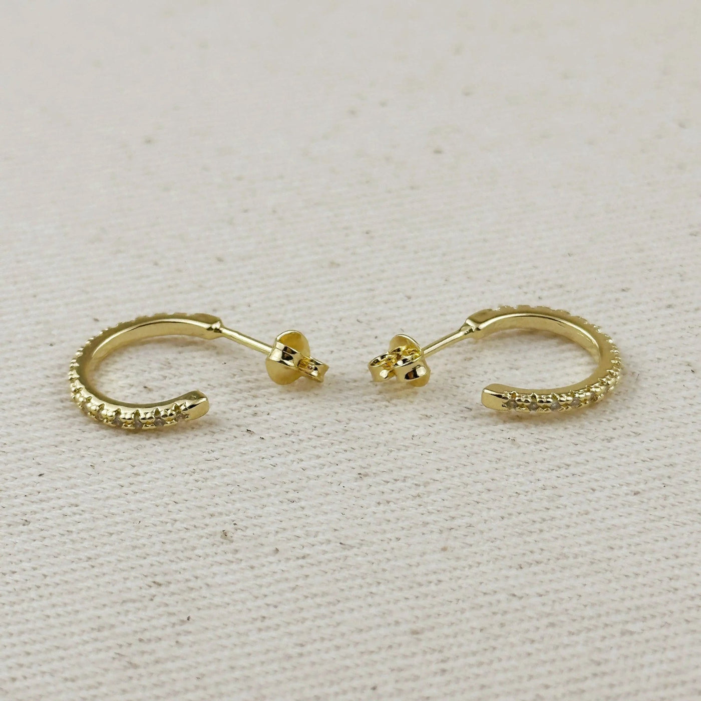 18k Gold Filled Thin Line Cubic Zirconia C Hoop Earrings - Beloved Boutique