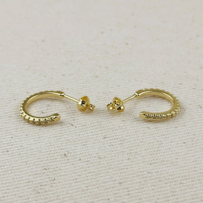 18k Gold Filled Thin Line Cubic Zirconia C Hoop Earrings - Beloved Boutique
