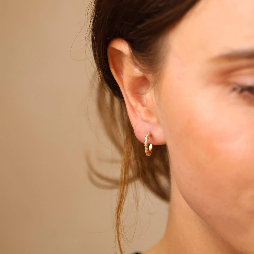 18k Gold Filled Thin Line Cubic Zirconia C Hoop Earrings - Beloved Boutique