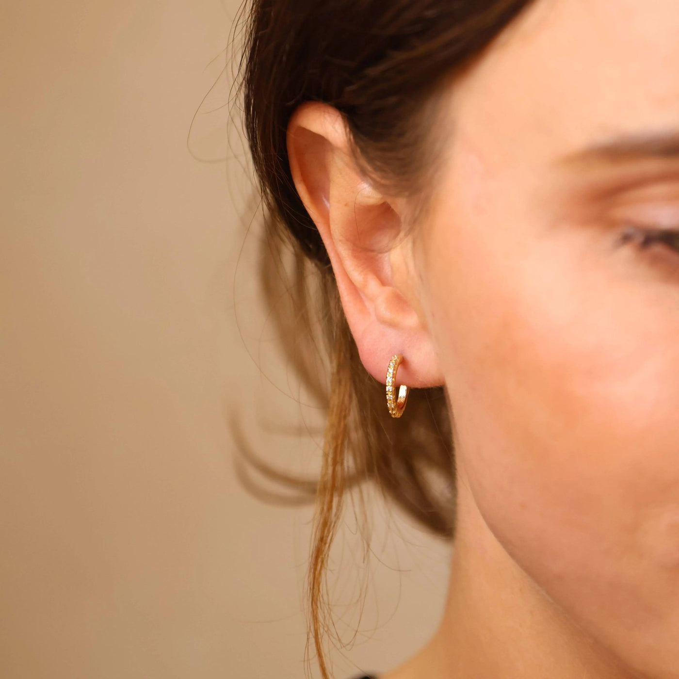 18k Gold Filled Thin Line Cubic Zirconia C Hoop Earrings - Beloved Boutique