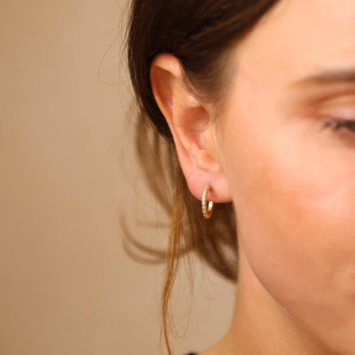 18k Gold Filled Thin Line Cubic Zirconia C Hoop Earrings - Beloved Boutique