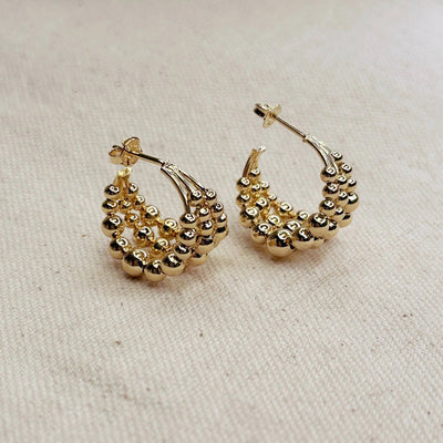 18k Gold Filled Triple Line Beaded C Hoop Earrings - Beloved Boutique