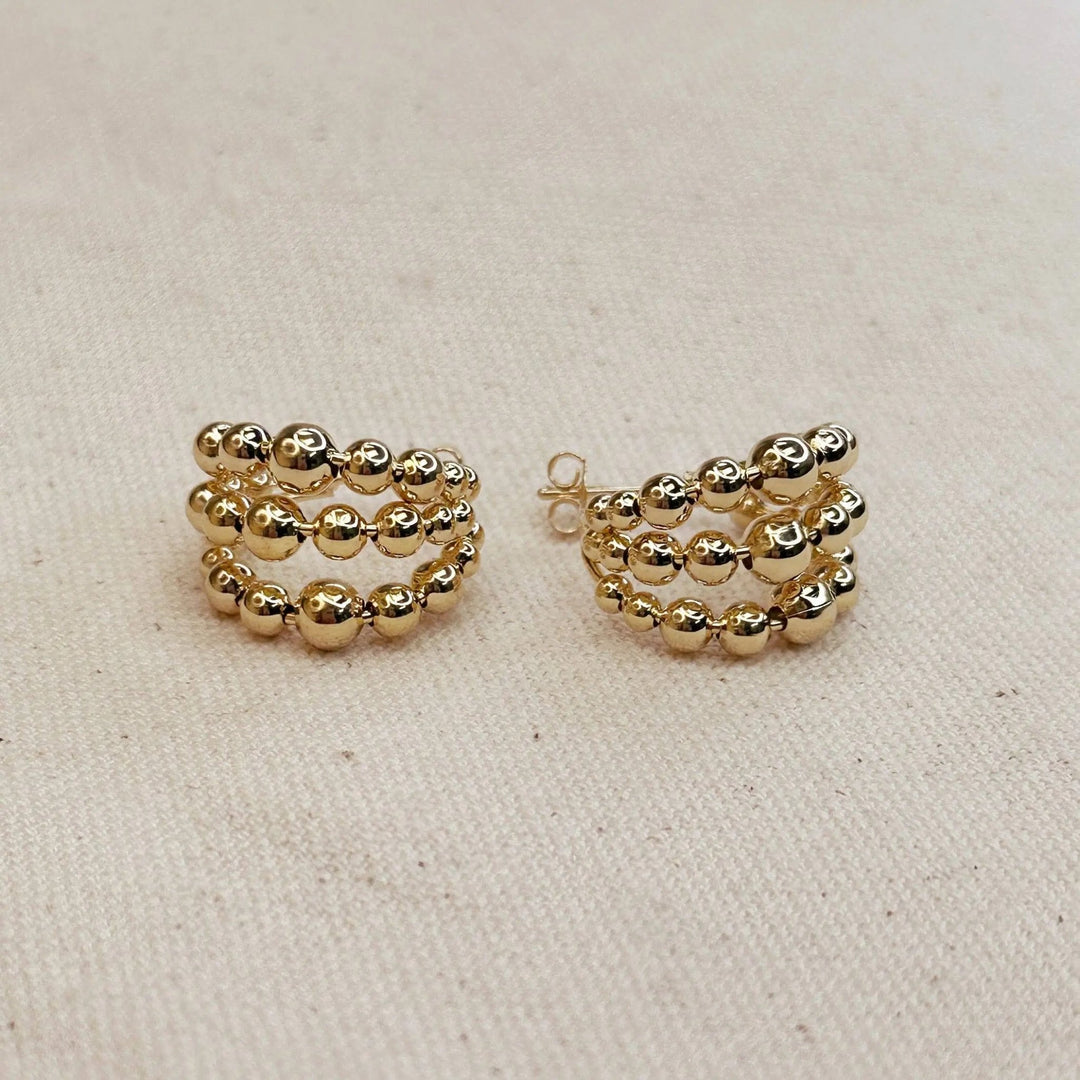 18k Gold Filled Triple Line Beaded C Hoop Earrings - Beloved Boutique