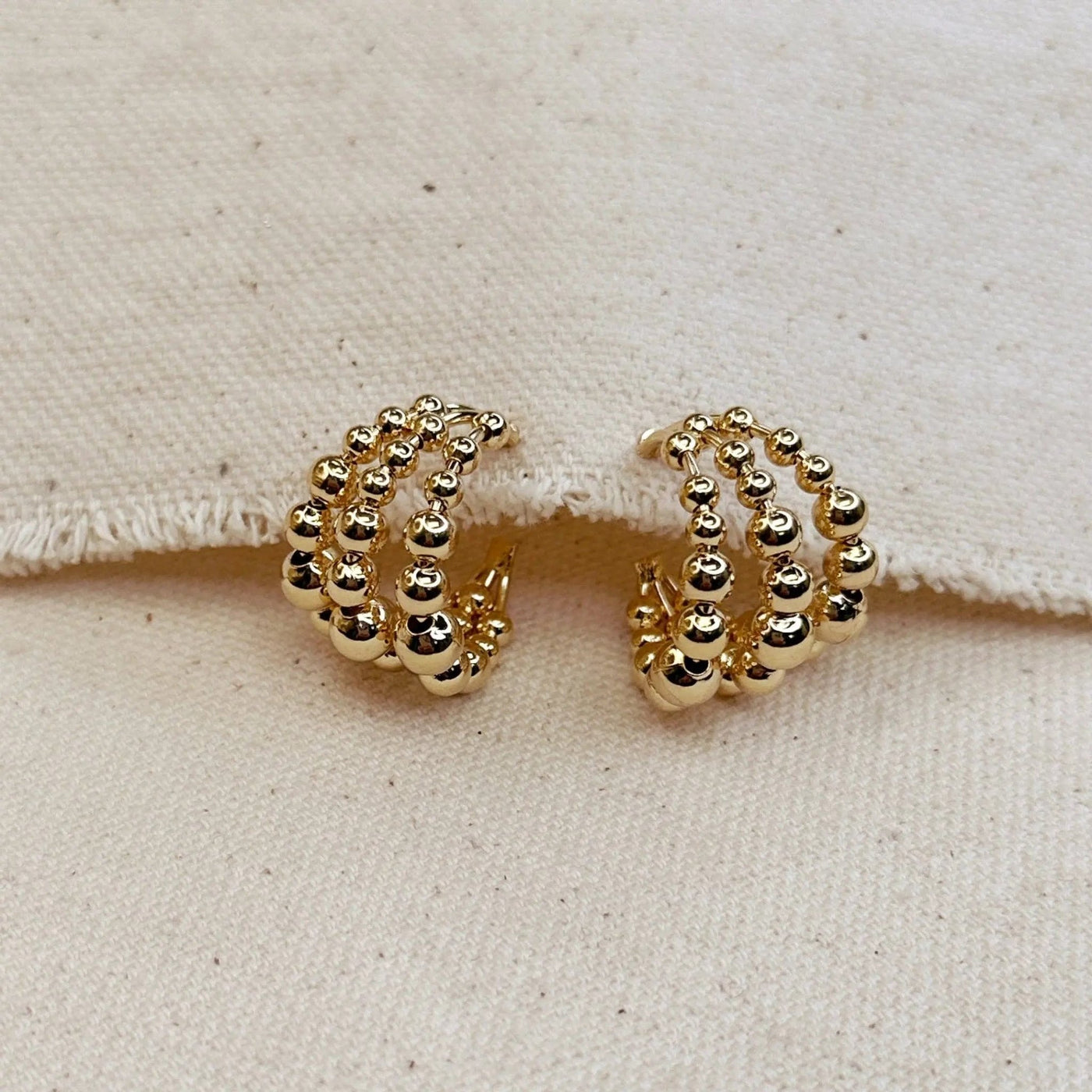 18k Gold Filled Triple Line Beaded C Hoop Earrings - Beloved Boutique