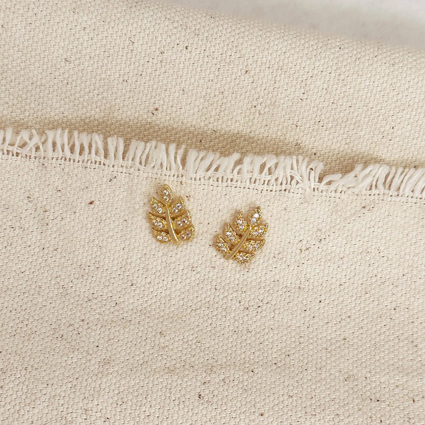 18k Gold Filled CZ Leaf Stud Earrings GoldFi