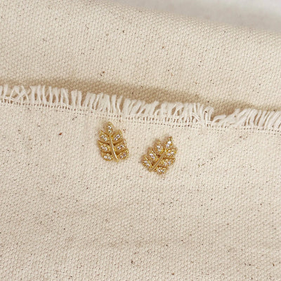 18k Gold Filled CZ Leaf Stud Earrings GoldFi