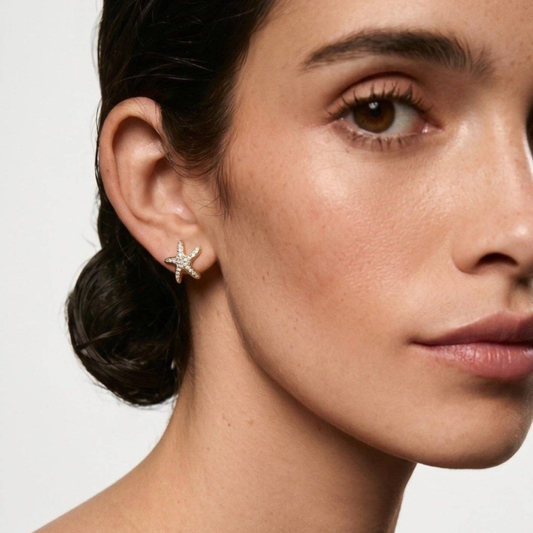 18k Gold Filled CZ Sea Star Stud Earrings - Beloved Boutique 