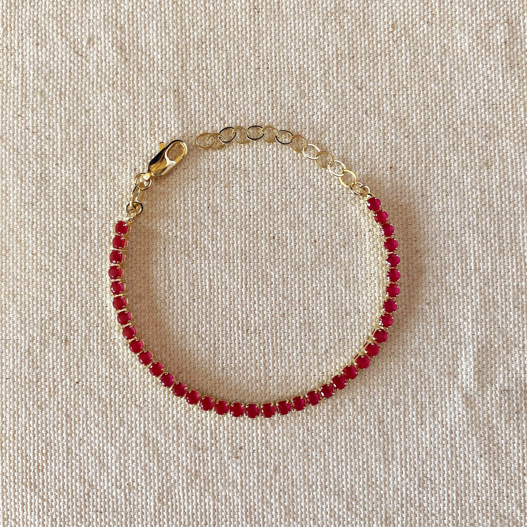 18k Gold Filled 3mm Cubic Zirconia Fuchsia Bracelet - Beloved Boutique 