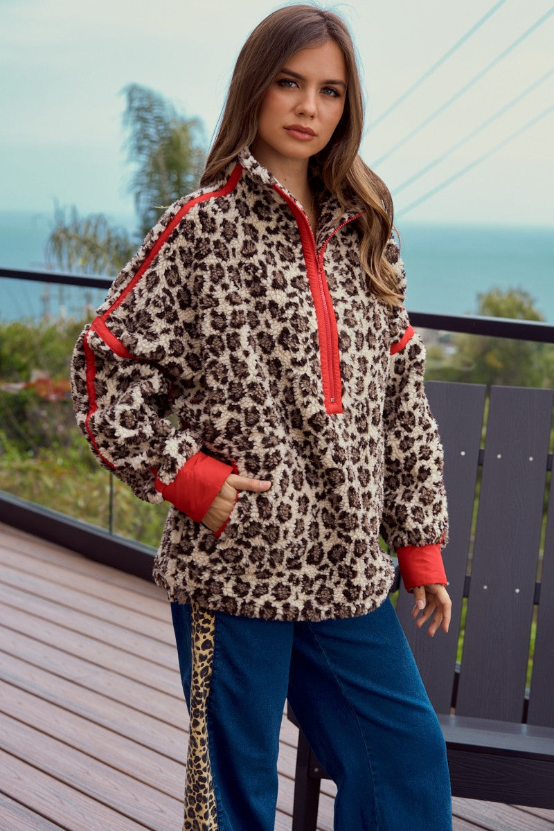 Leopard Fleece Pullover