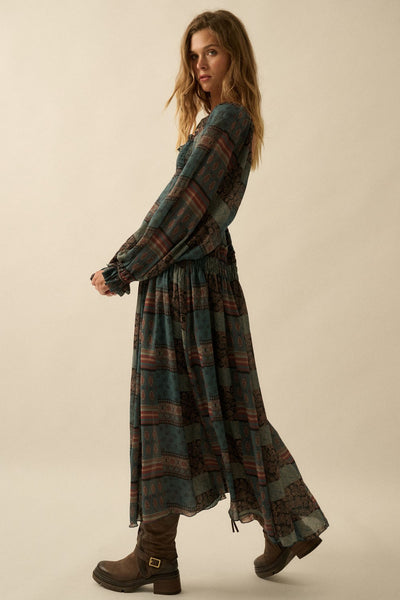 Patchwork Smocked Midi Dress