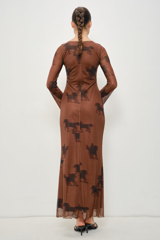 Roger Horse Print Mesh Dress