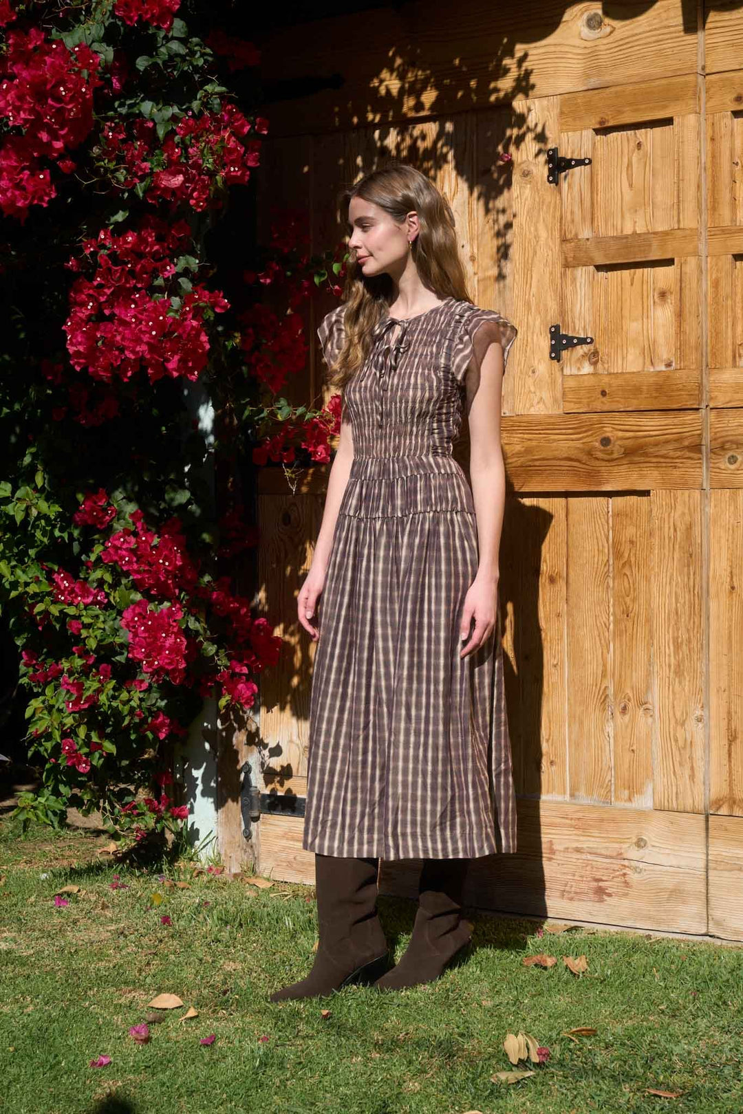 Gale Plaid Smocked Dress