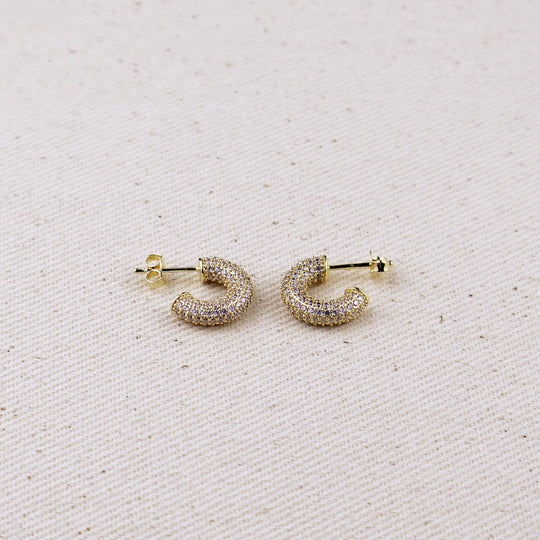 Iced Out C Hoop Earrings with Micro CZ Stones