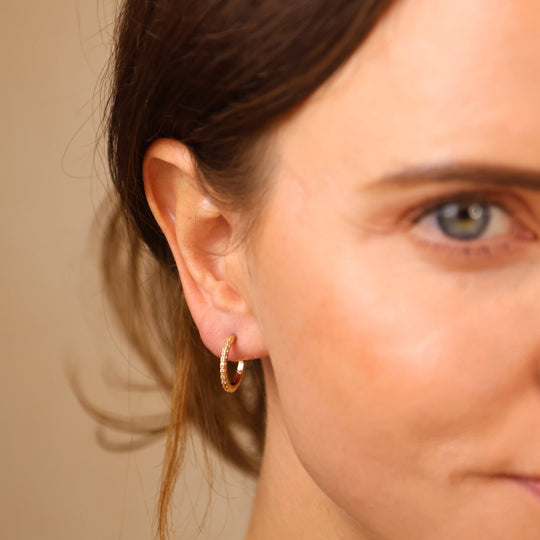 18k Gold Filled Thin Line Cubic Zirconia C Hoop Earrings - Beloved Boutique 