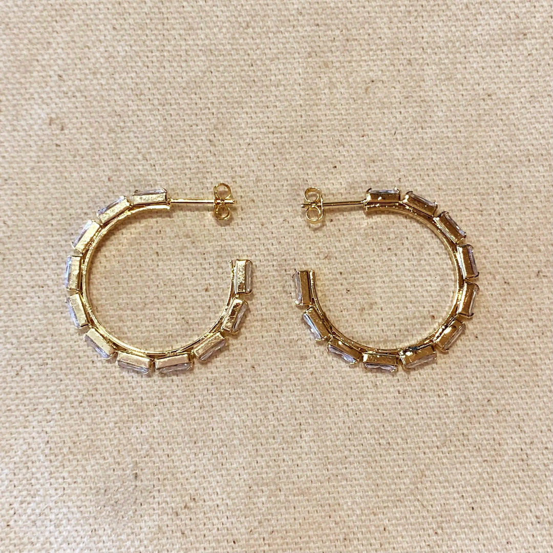 18k Gold Filled Baguette Cubic Zircon Hoop Earrings GoldFi