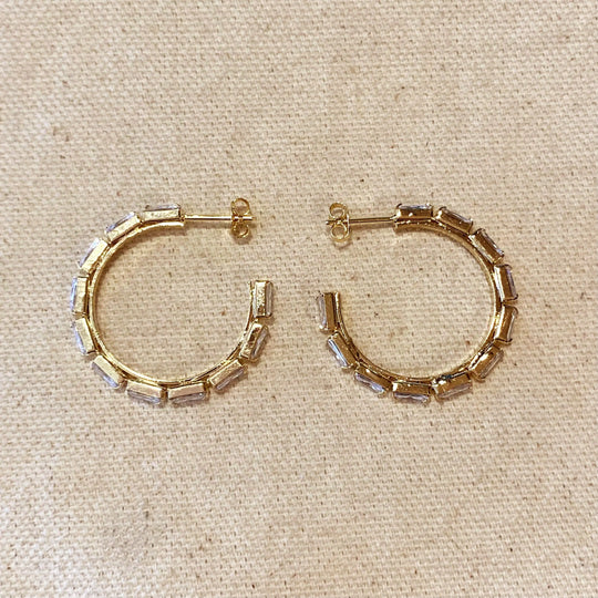 18k Gold Filled Baguette Cubic Zircon Hoop Earrings GoldFi