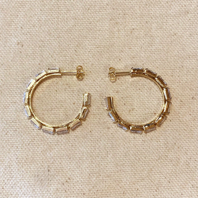 18k Gold Filled Baguette Cubic Zircon Hoop Earrings GoldFi