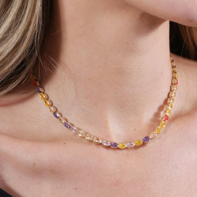 18k Gold Filled Oval Multi-Colored Cubic Zirconia Necklace GoldFi